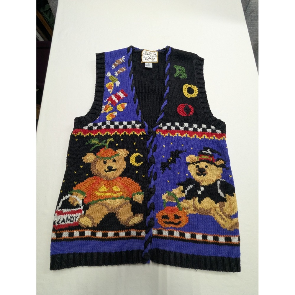 Vintage Heirloom Collectibles Halloween Teddy Bear Sweater Vest Medium 1997